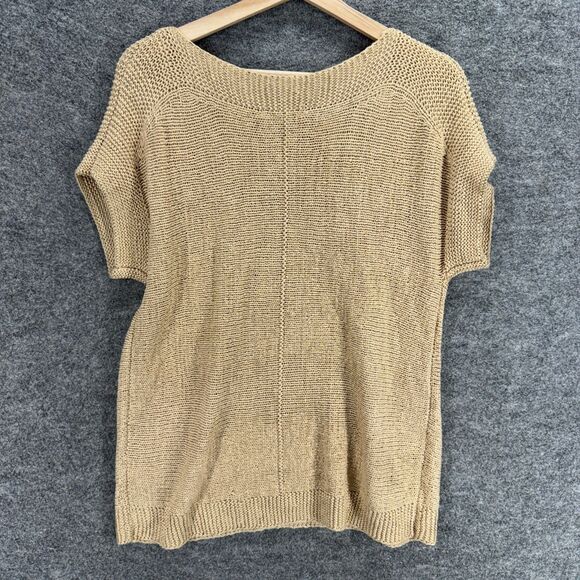Cable & Gauge Knit Top Women M Medium Beige Short Sleeve Round Neck Acrylic - Picture 2 of 7